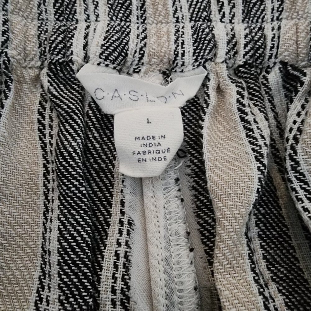Caslon Black and Beige Striped Linen Blend Shorts Women Size L - Picture 2 of 10